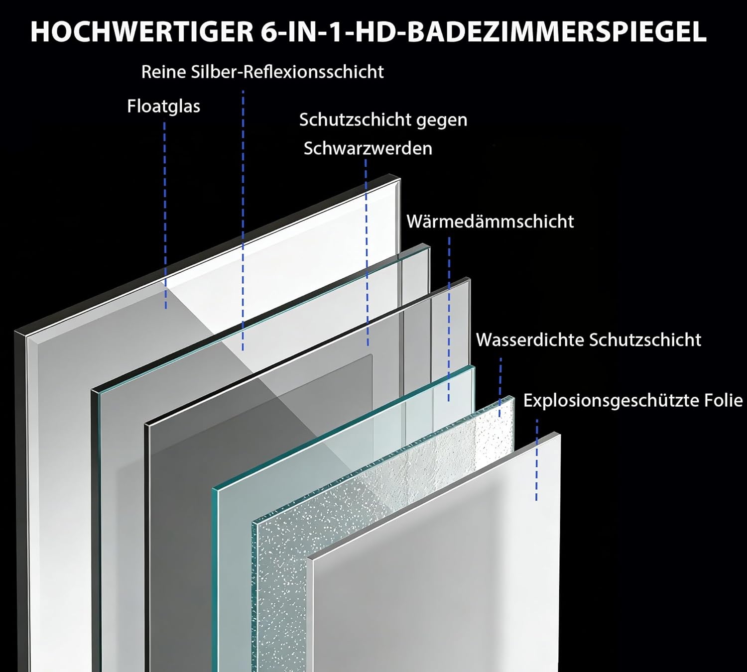 SVNR Badezimmer Spiegelschrank 100x60x13 cm, Spiegelschrank Bad mit Beleuchtung, 3 Glastüren, Antibeschlag, LED-Licht (RGB 3000K-6000K, Dimmbar), Touch-Steuerung, Schwarz