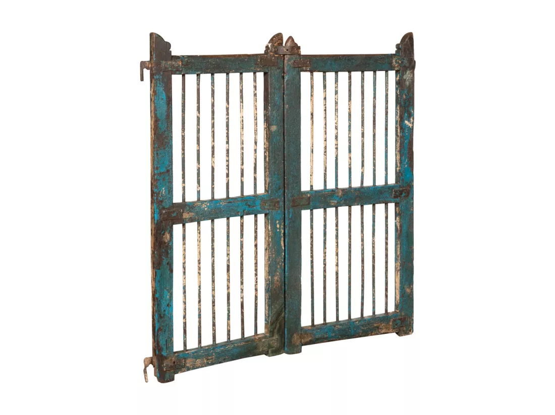 BISCOTTINI Portail - Bois Massif et Fer Finition Antique - Clôture en Fer - Portail en Métal - Porte Décorative - Portail d'Entrée - Clôture en Bois - Intérieur et Extérieur - 100x6x102cm