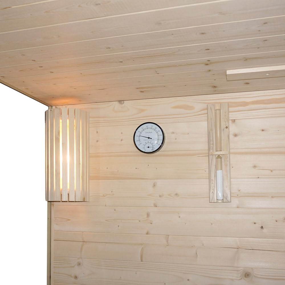 Home Deluxe - Traditionelle Sauna ARUNA S - Maße: ca. 100 cm × 110 cm × 190 cm, Holz: Fichtenholz, 8 mm klares Sicherheitsglas - inkl. Saunaofen und Saunazubehör