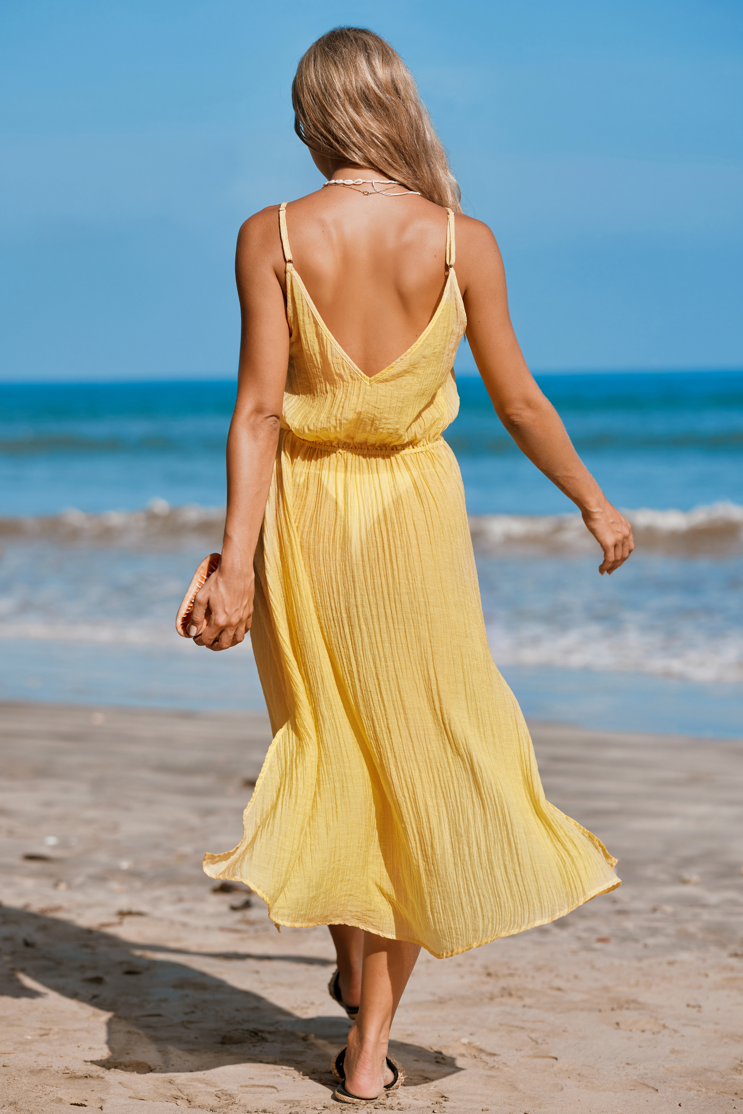 Robe cover up blouson à col en V jaune