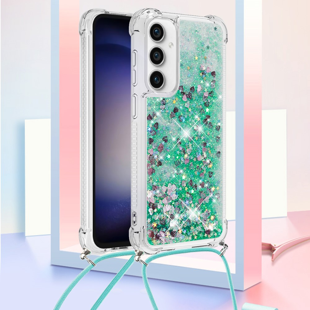 Samsung Galaxy S23 FE Necklace Gummi Hülle Liquid Glitzer   Handykette (130cm) - Grün / Silber