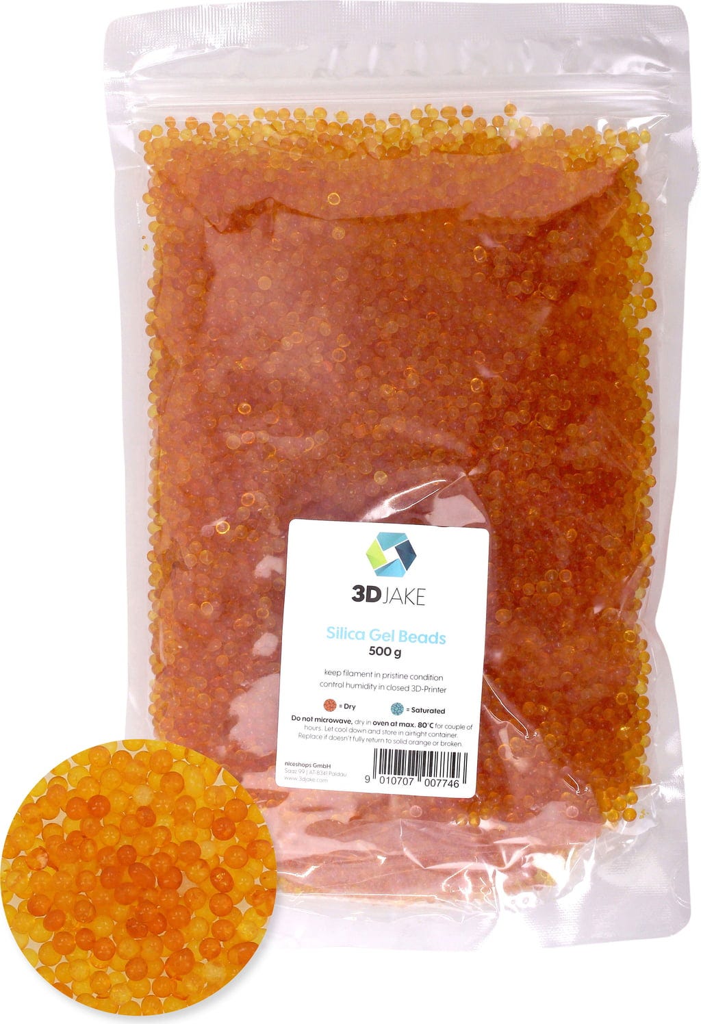 3DJAKE  Silica Gel Trockenmittel, 500 g    Effektives Trockenmittel mit Feuchtigkeitsindikator