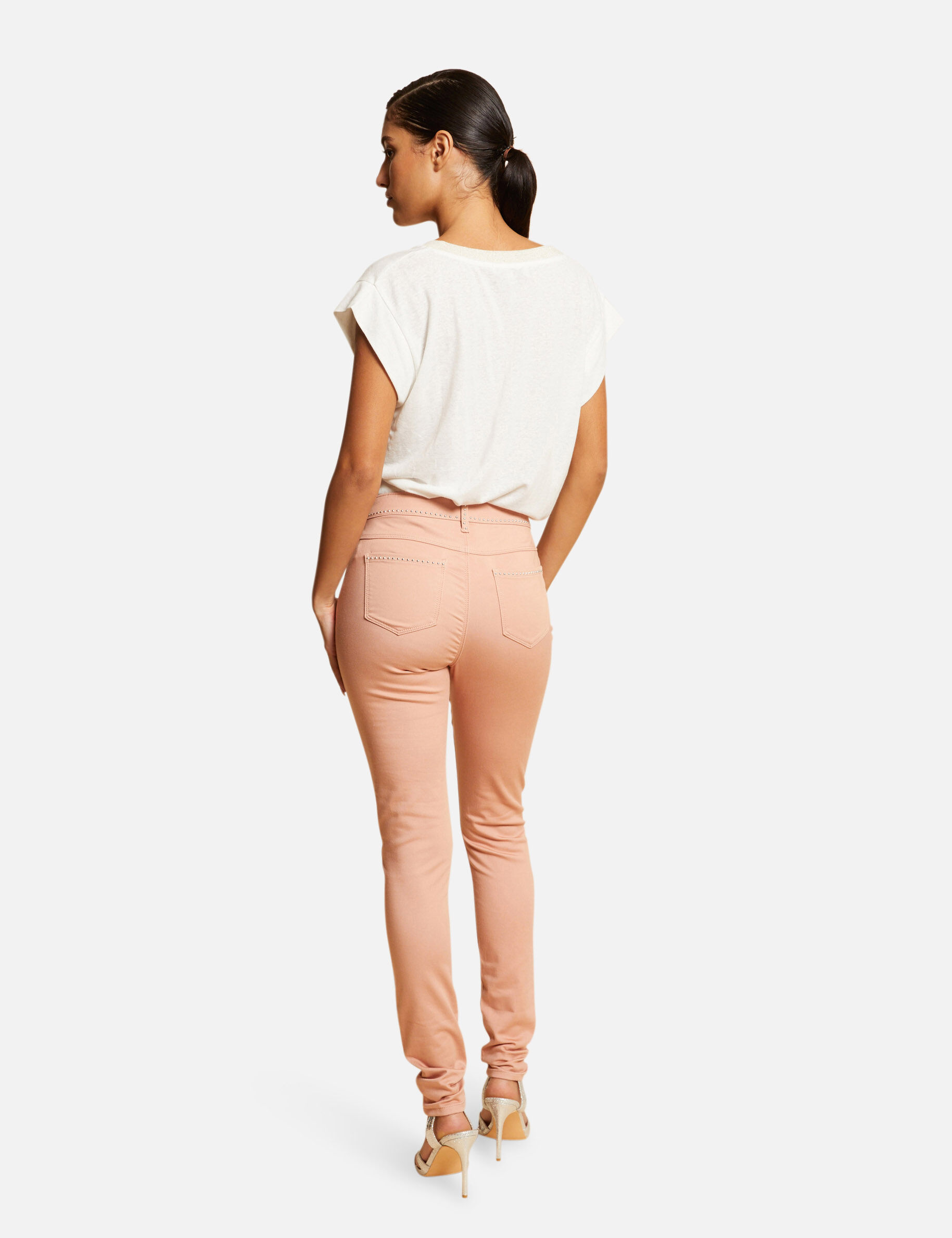 Pantalon slim avec clous vieux rose femme - vieux_rose