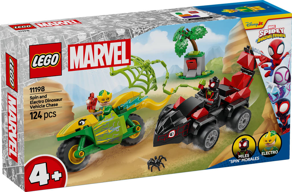 Spidey en zijn geweldige vriendjes Spin en Electro achtervolging met dinosaurusvoertuigen 11198
