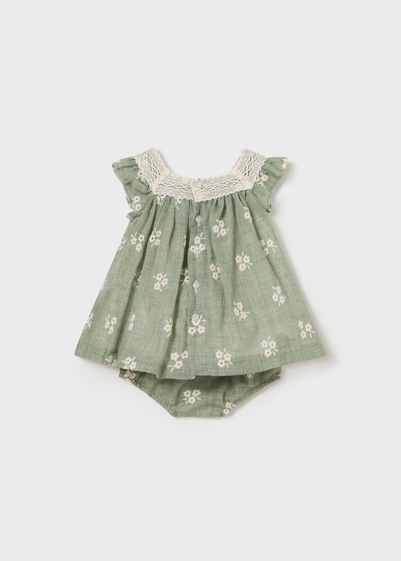 Vestido de eucalipto para recém-nascido com capa de fralda bordada