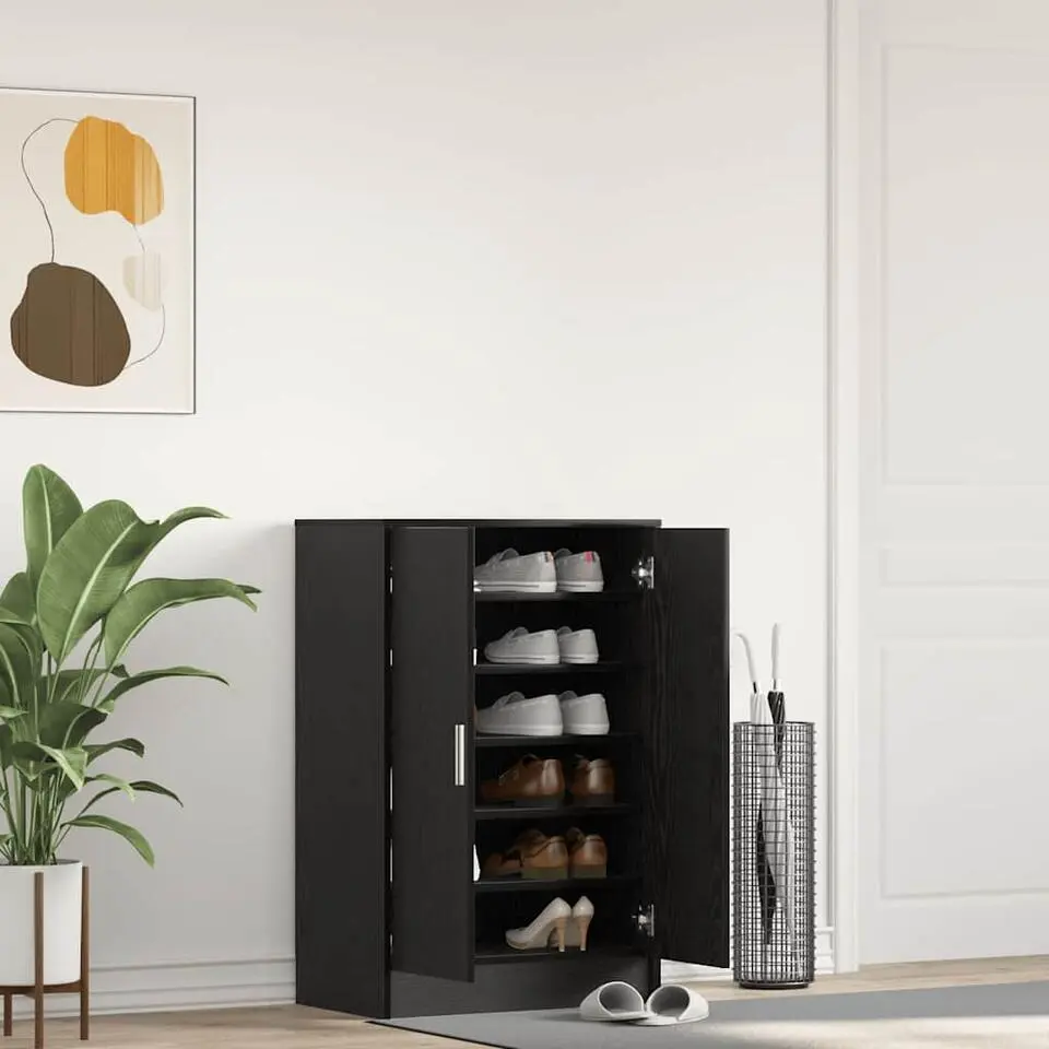 vidaXL - 6-laags Schoenenkast met 2 deuren 12 paar - Zwart eiken - 60x35x92 cm