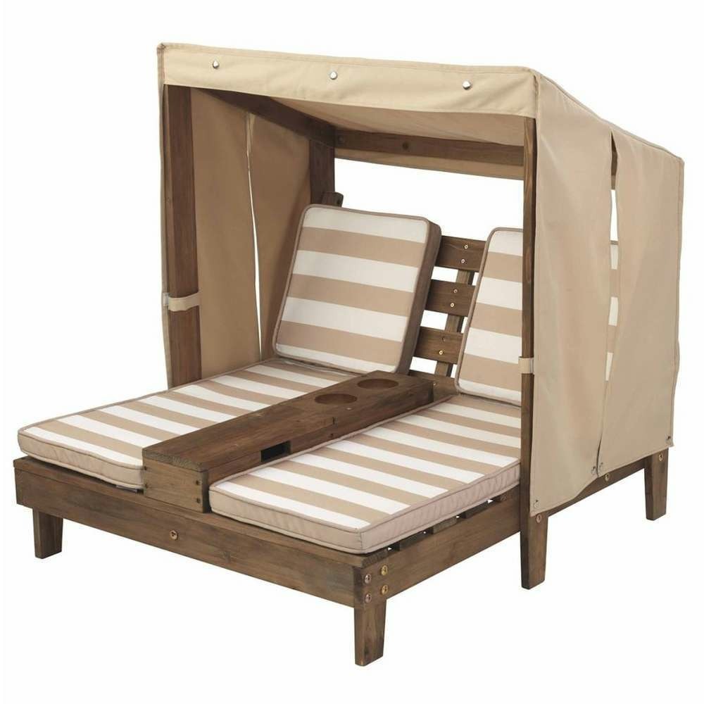 Double chaise longue avec porte-gobelets - expresso et écru