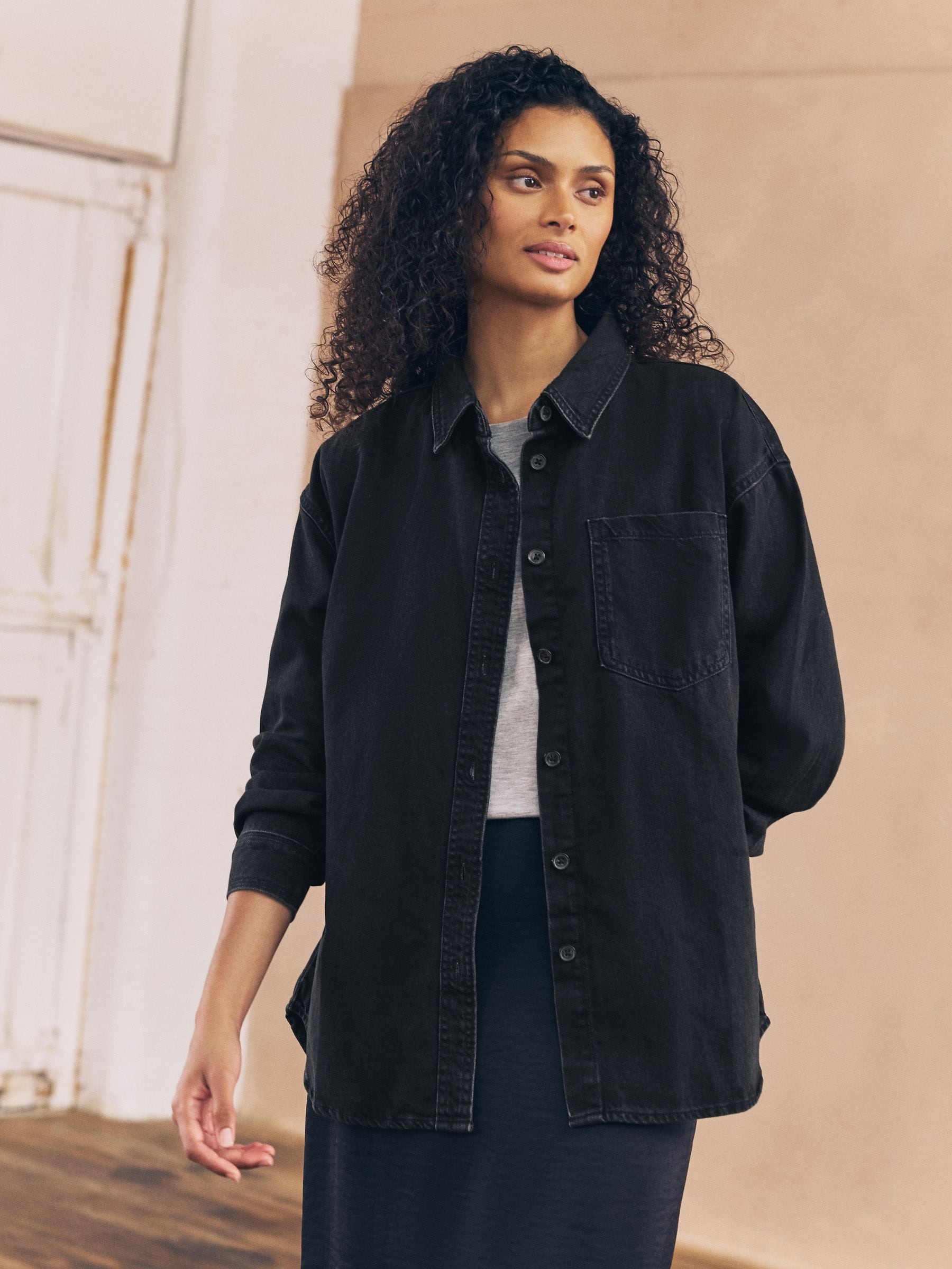 Zwart - Oversized denim overhemd