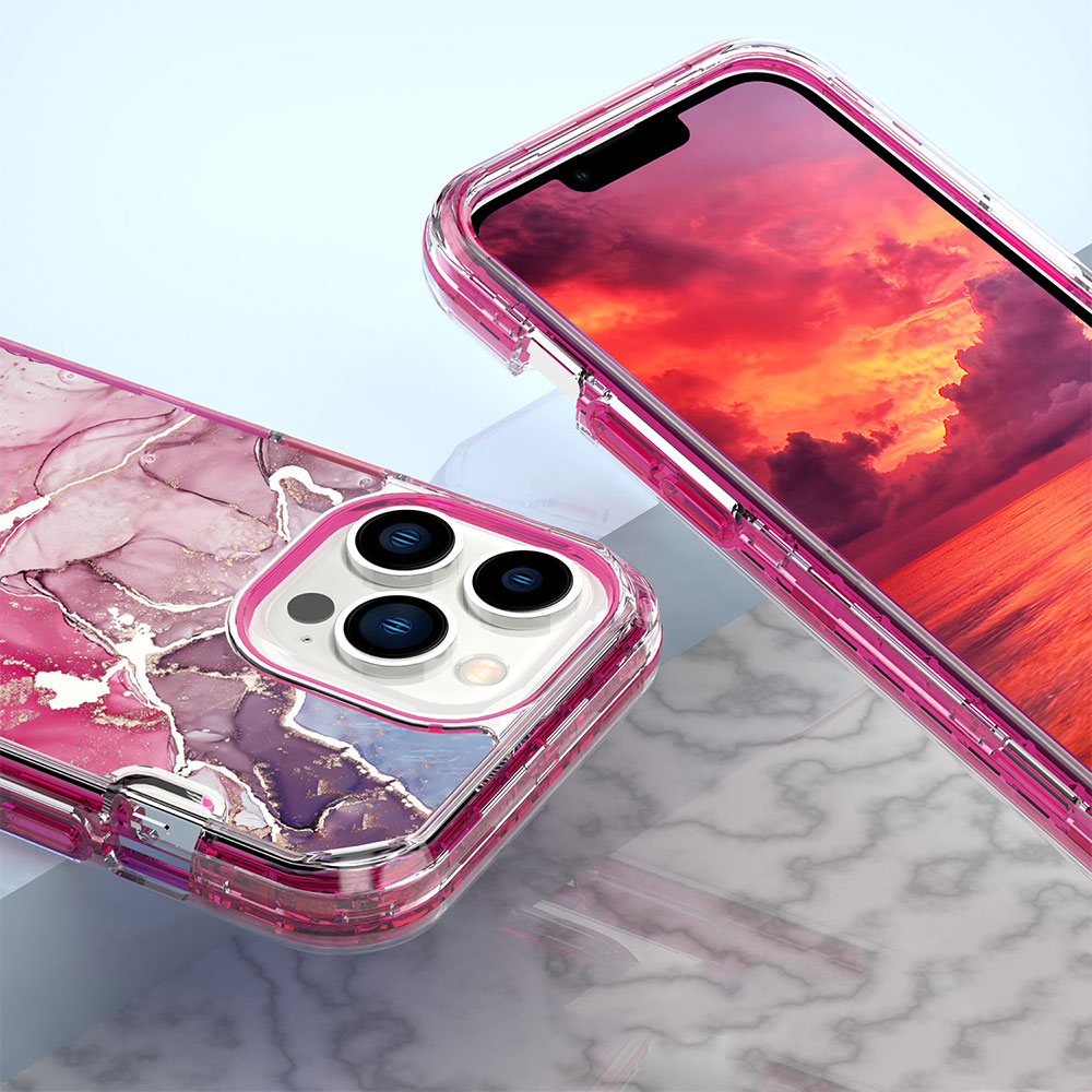 iPhone 14 Pro Max Hybrid Hülle TPU Bumper mit Acryl Rückseite im Marble Marmor Design - Style 4