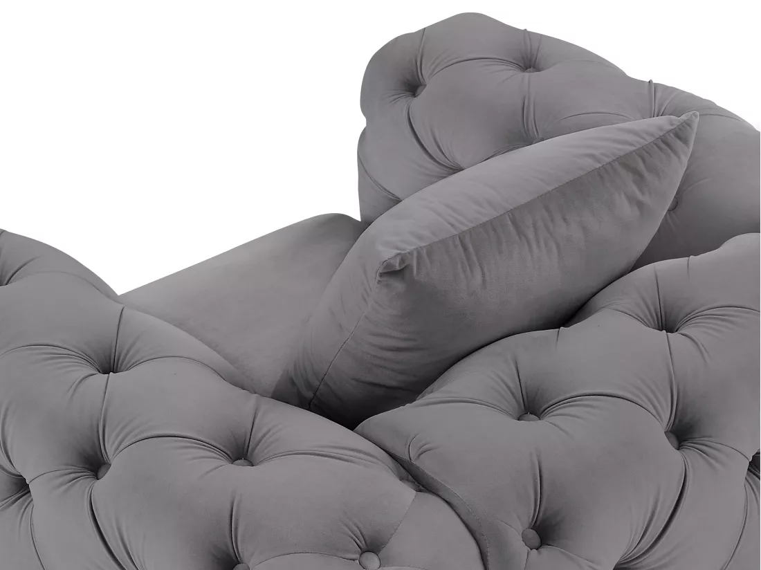 Fauteuil chesterfield en velours anthracite EDWINA