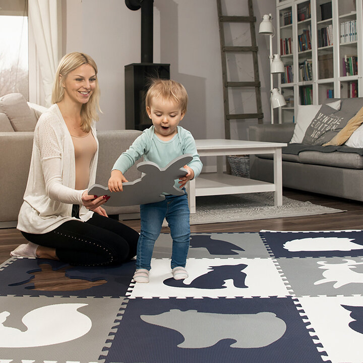 Foam puzzelmat XL- Lio Forest Donkerblauw/Wit