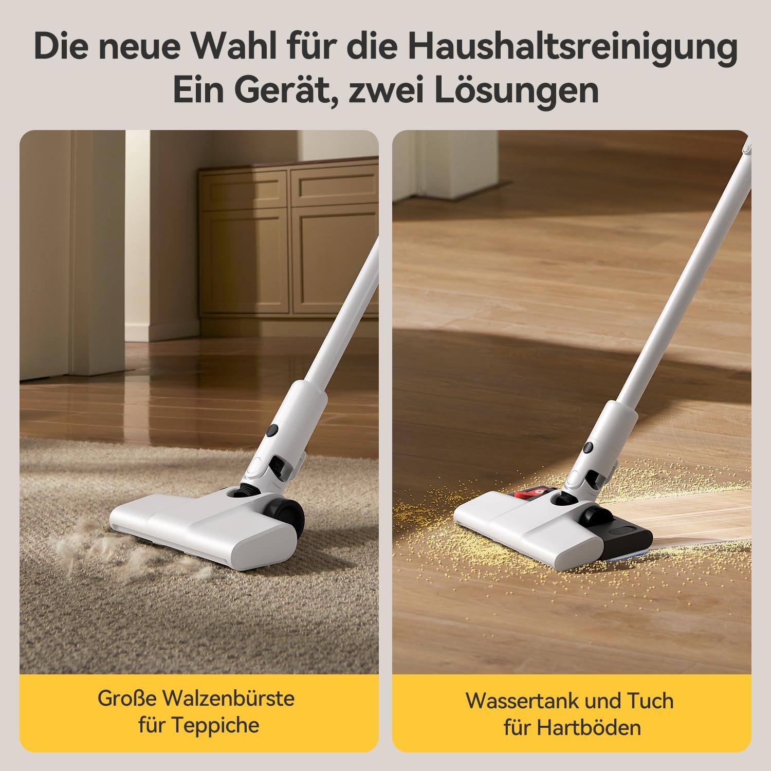 Deerma Staubsauger Kabellos: Akku Staubsauger mit Wischfunktion 2-in-1 Sauger mit Wischfunktion Vacuum Cleaner Ideal für Tierhaare alle Bodenarten Mit Langer Akkulaufzeit und einfacher