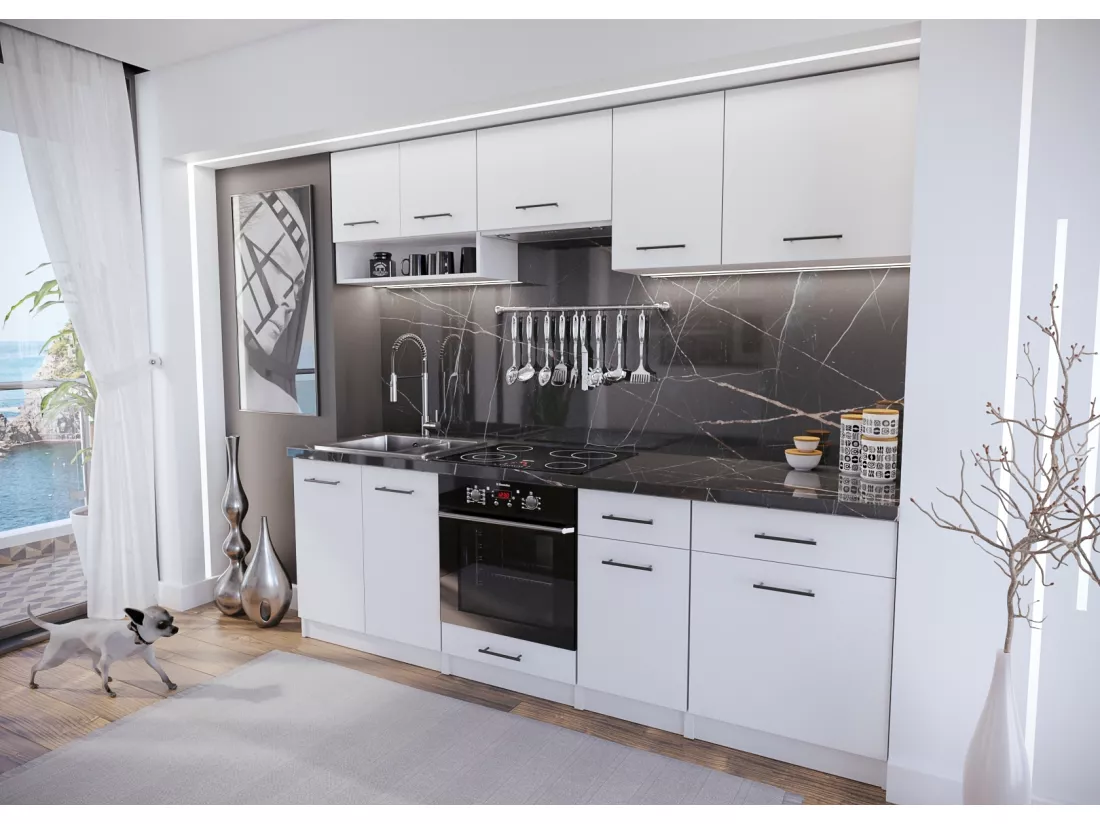 Cuisine Viki finition blanc mat 8 éléments 240 cm 18 mm