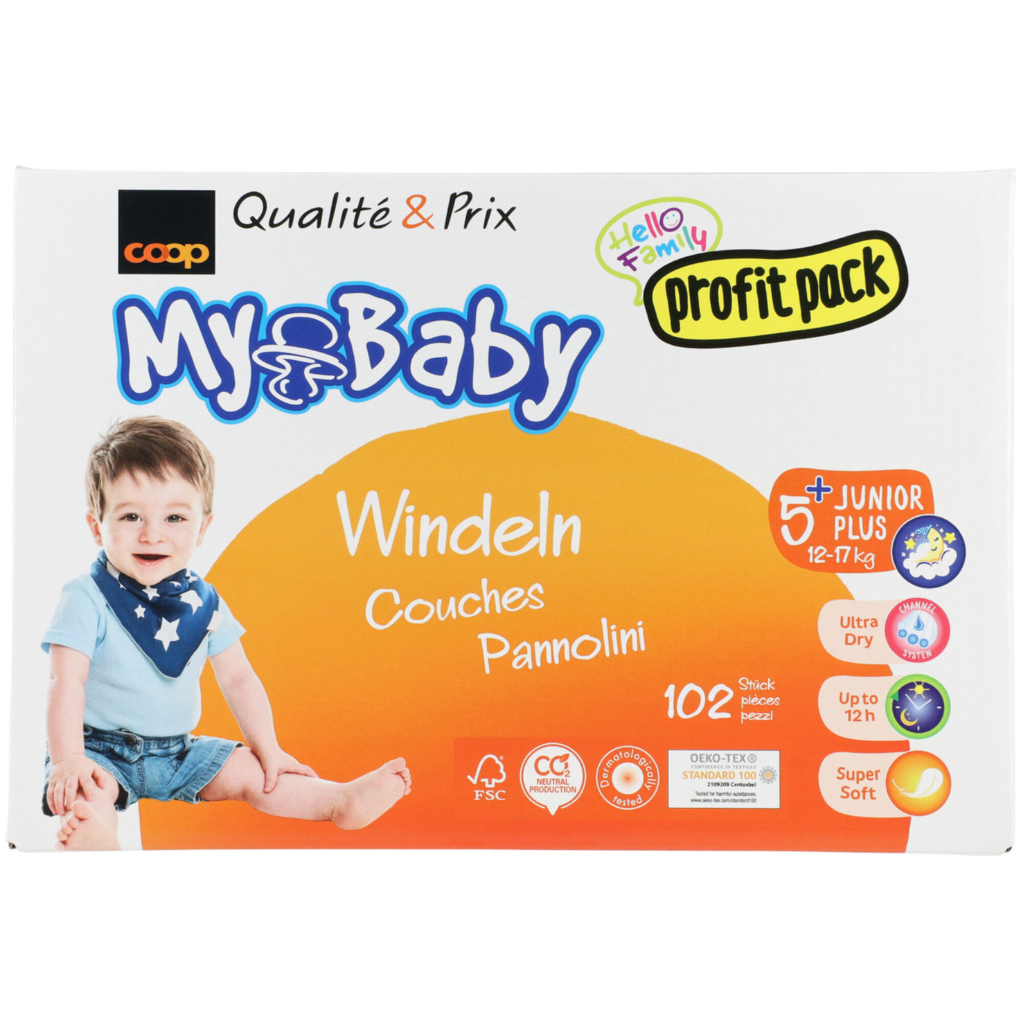 My Baby Windeln Grösse 5+ Junior Plus Profit Pack, 12-17kg, 102 Stück
