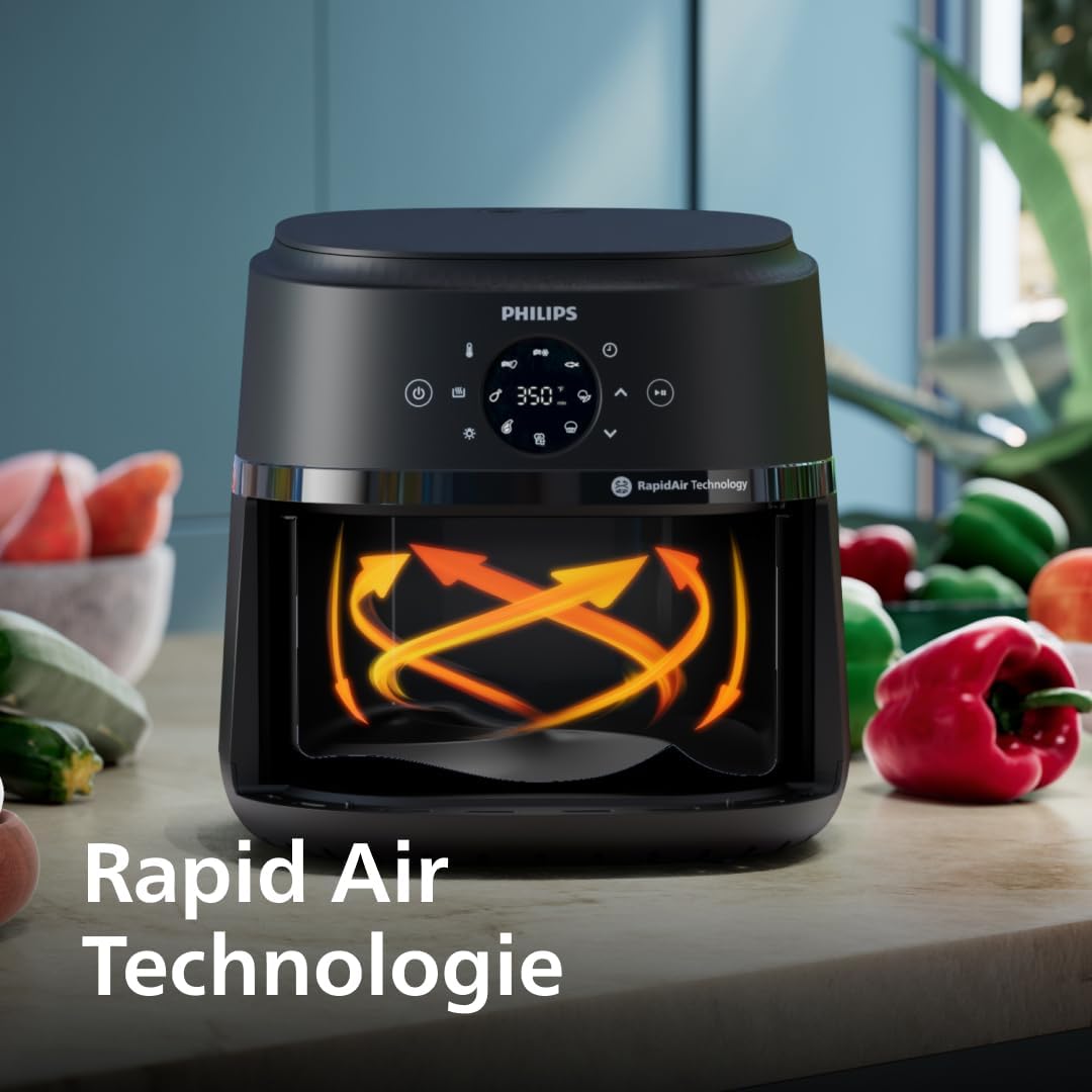 Philips Airfryer 2000 Series – Standard 6.2L Heißluftfritteuse mit Sichtfenster, RapidAir Technologie, 90% weniger Fett, leicht zu Reinigen, Touchscreen, energie- & platzsparend (NA230/00)