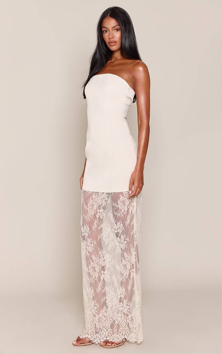 Crème Robe Longue Bustier Tissée Avec Ourlet En Dentelle - Tall