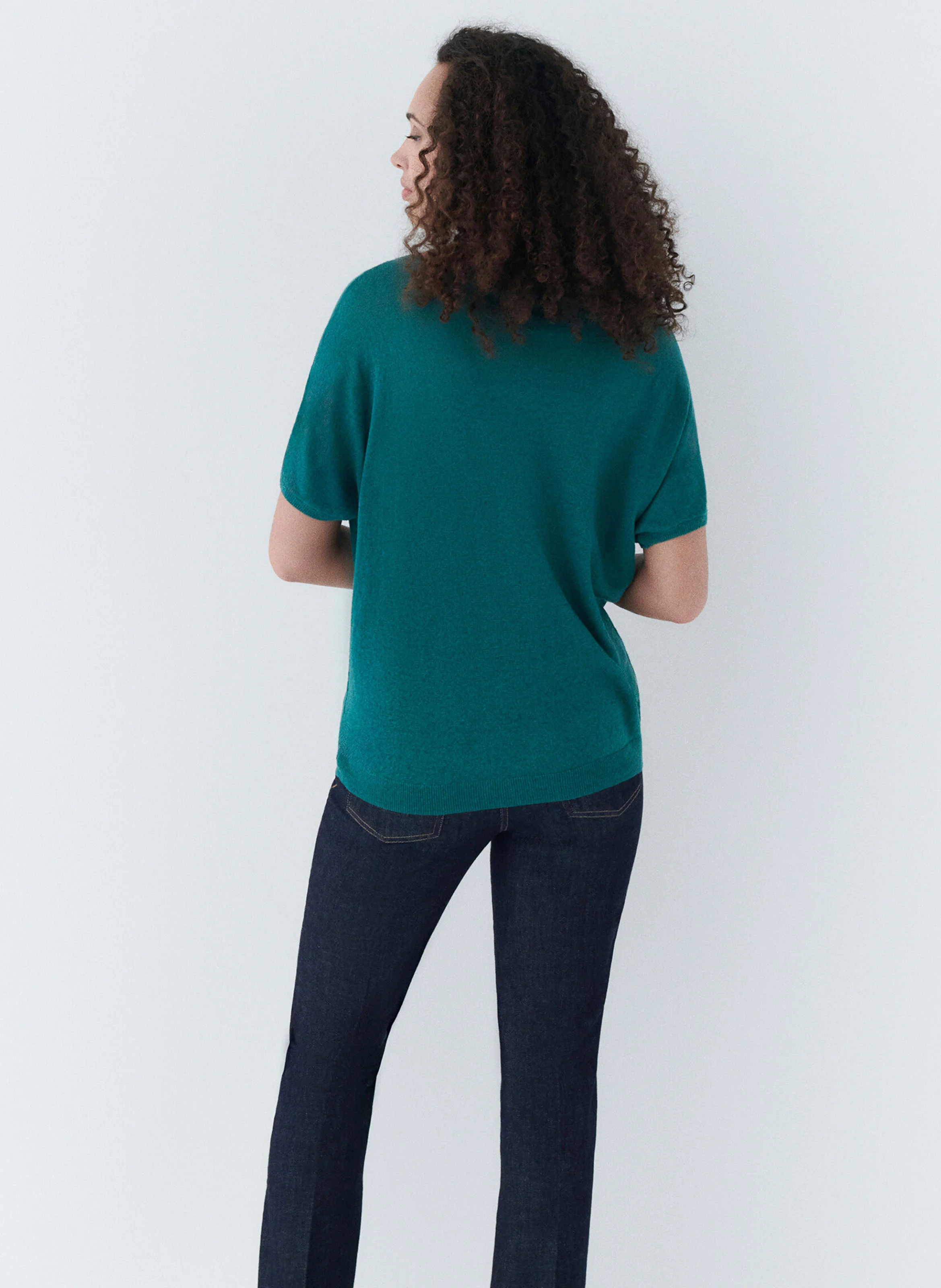 MILA - Pull col rond en lin | Vert