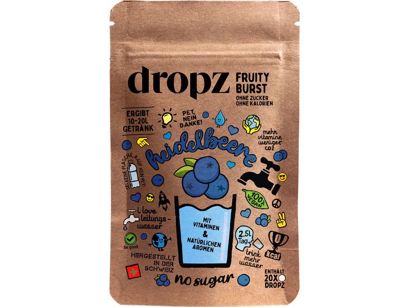 Dropz Pure Heidelbeere 1 Beutel à 20 Stück Für leckere Erfrischungsgetränke ohne mühsames Schleppen von Flaschen