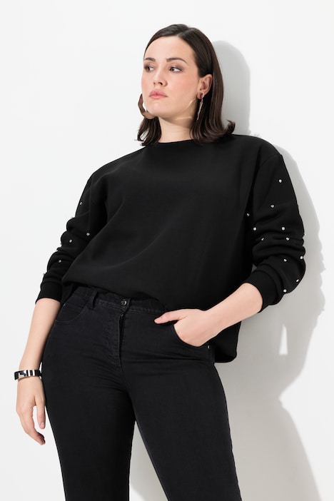 Sweatshirt, Ziersteine, Oversized, Rundhals, Langarm