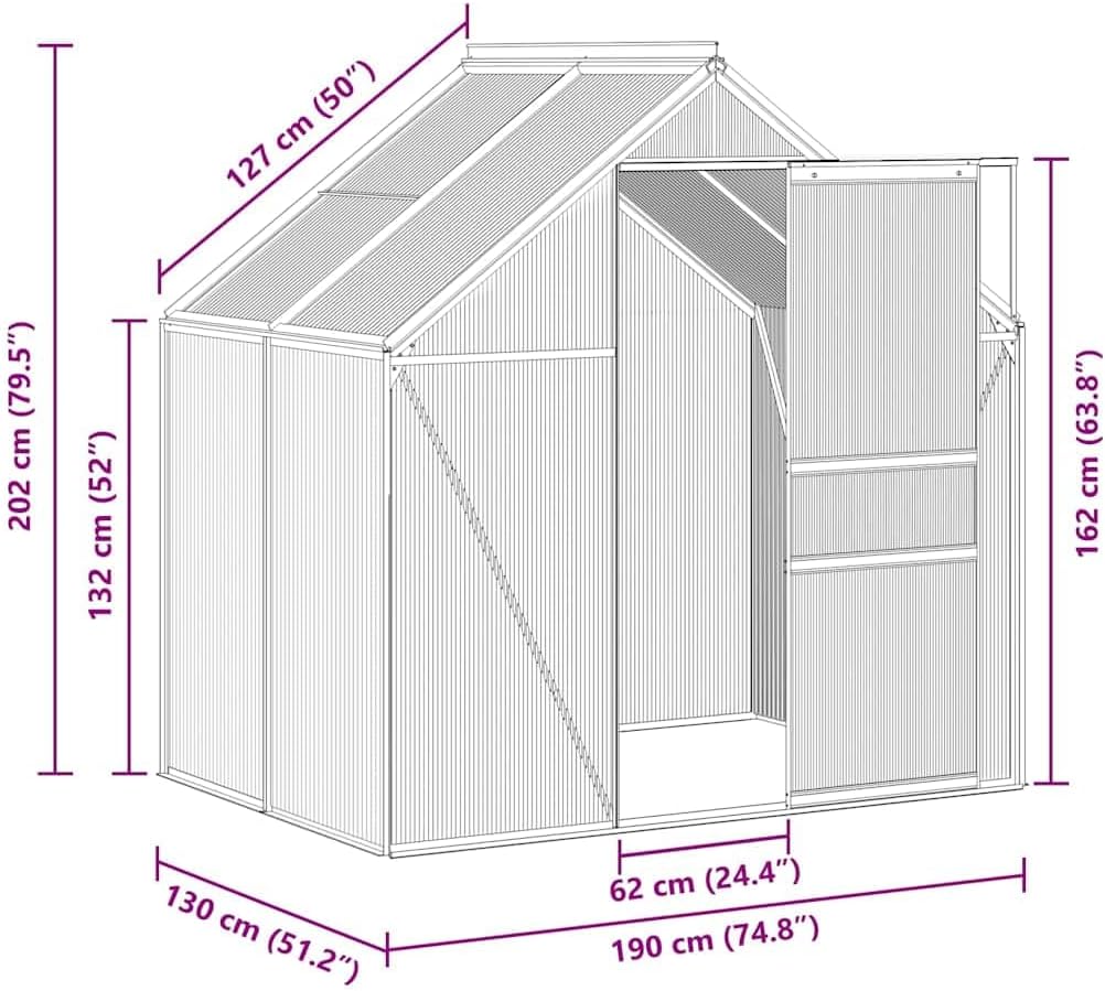 vidaXL Gewächshaus UV-beständig Wärmeisolierend Treibhaus Tomatenhaus Frühbeet Garten Pflanzenhaus Gartenhaus Anthrazit Aluminium 2,47m²