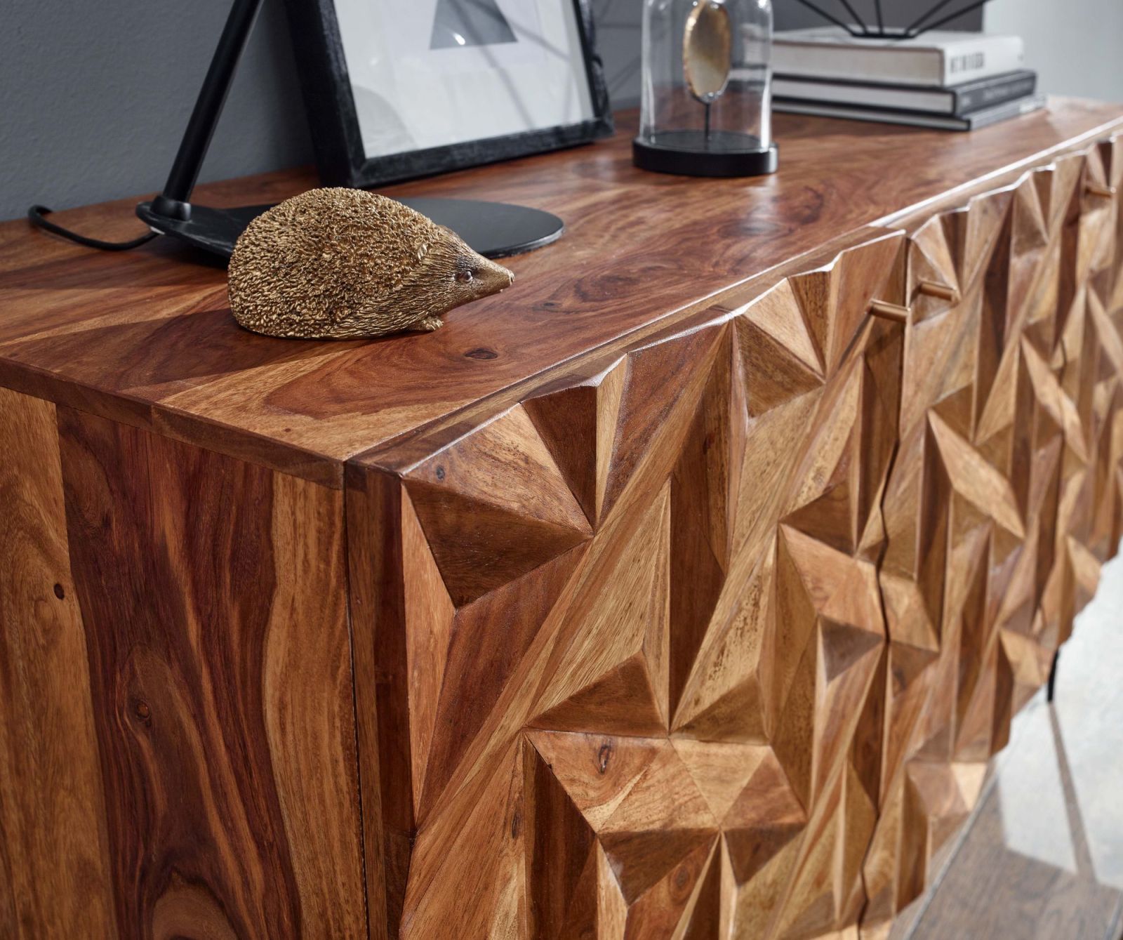 Sideboard - Sheesham massiv - Füße schwarz - 144 cm breit