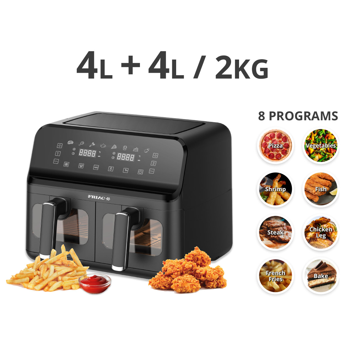 Friac AIF 8017 GS Dubbele Airfryer 4+4 L 2700W