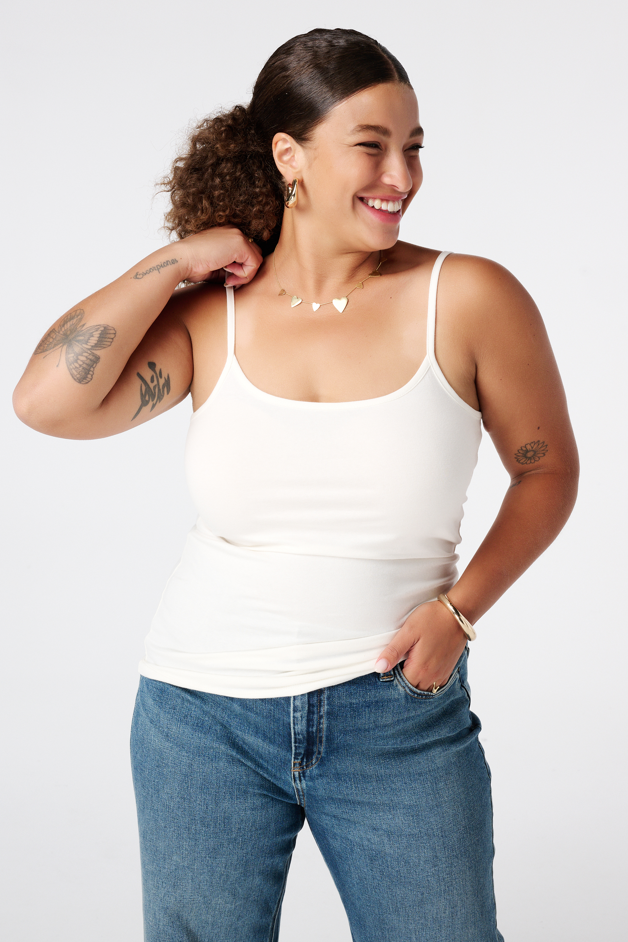 Spaghetti top met stretch Cream