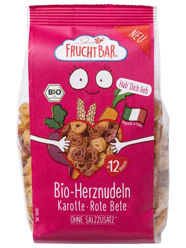 FruchtBar BIO-Herznudeln Hab‘ Dich lieb Karotte, Rote Bete