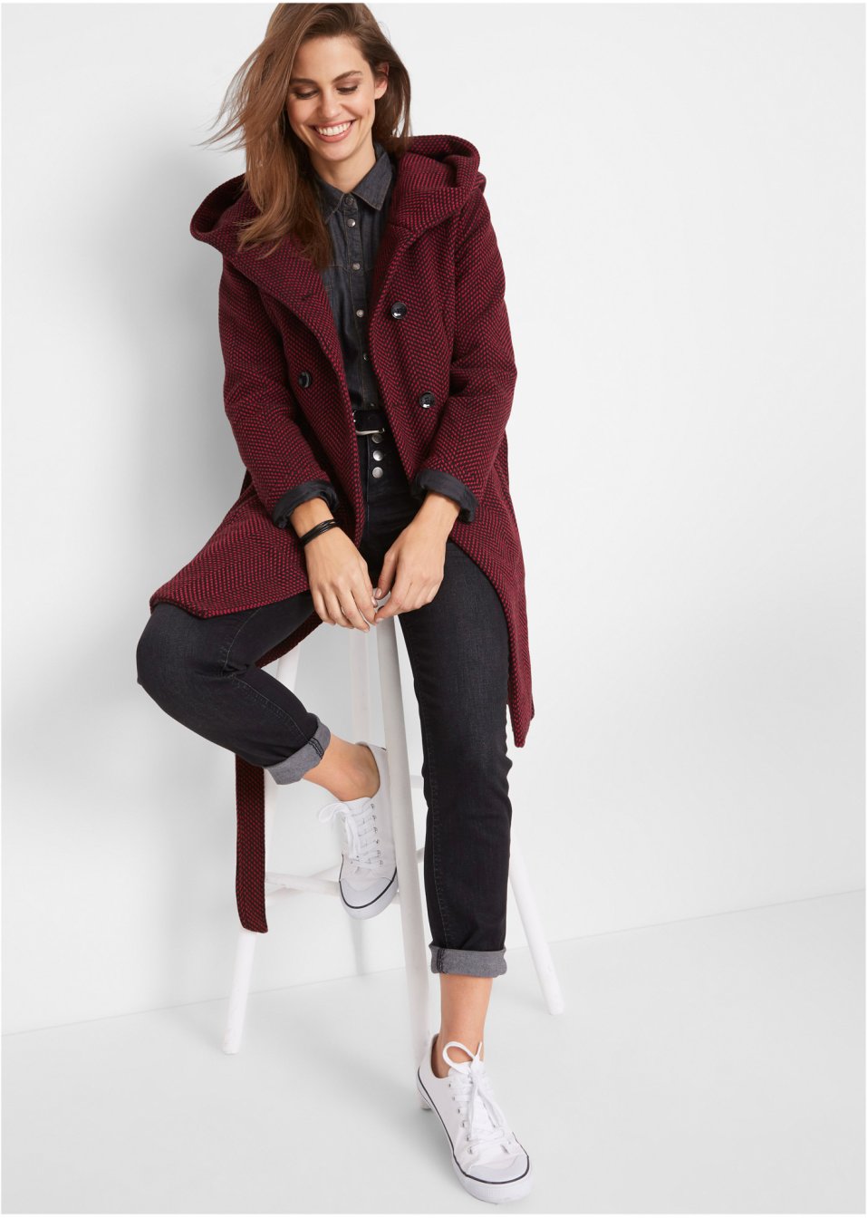 Manteau court à teneur en laine