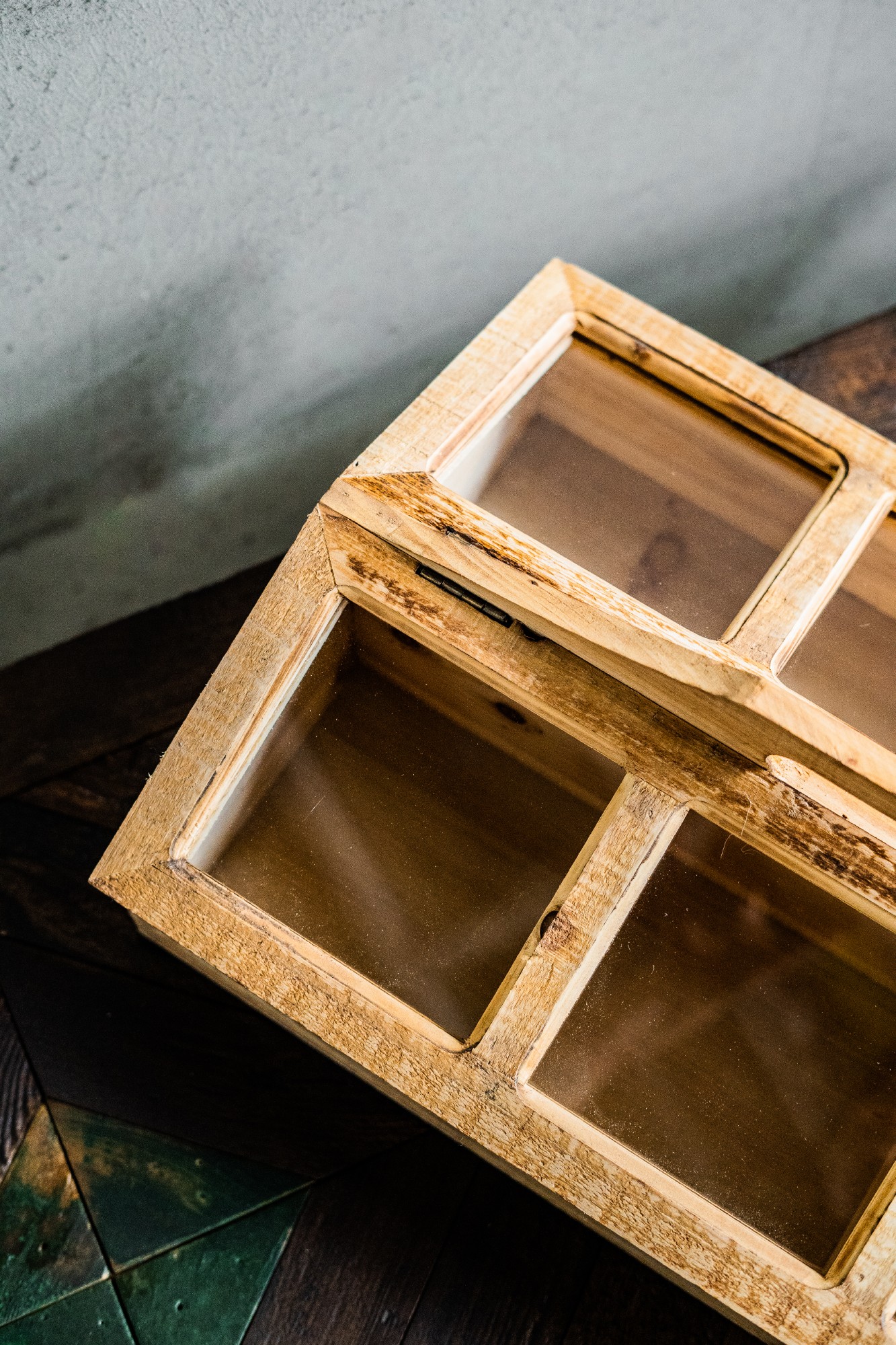 Tragbare Sortierbox, Tannenholz, mit Glasdeckel, B 50 cm, T 34,5 cm, H 21 cm von fischer's lagerhaus