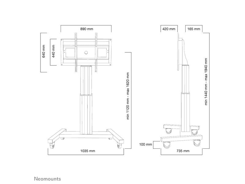 NEOMOUNTS TV-Trolley PLASMA-M2500 Silber Mobiler Bodenständer mit elektrischer Höhenverstellung für Displays und TVs von 42