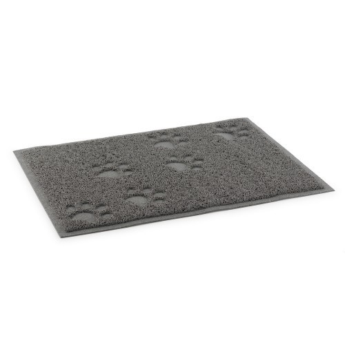 Tapete quadrado antiderrapante com estampa de pata para comedouros, cinza