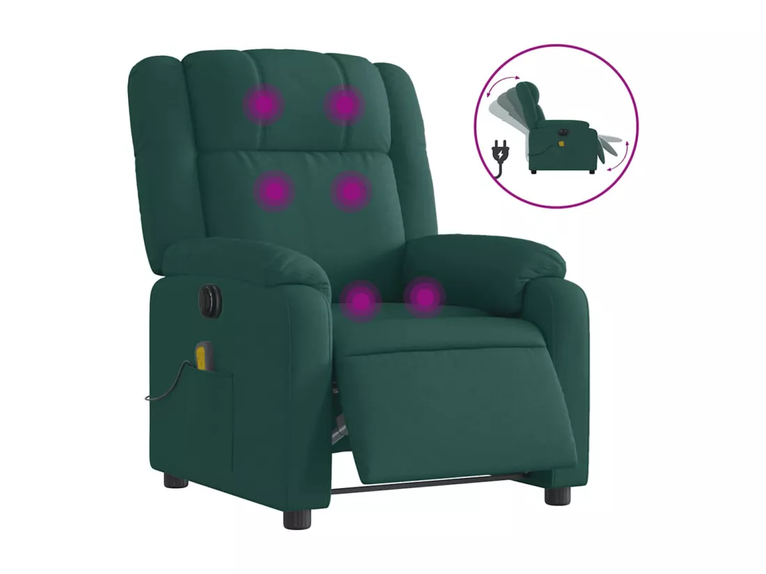 Fauteuil massant inclinable électrique Vert foncé Tissu