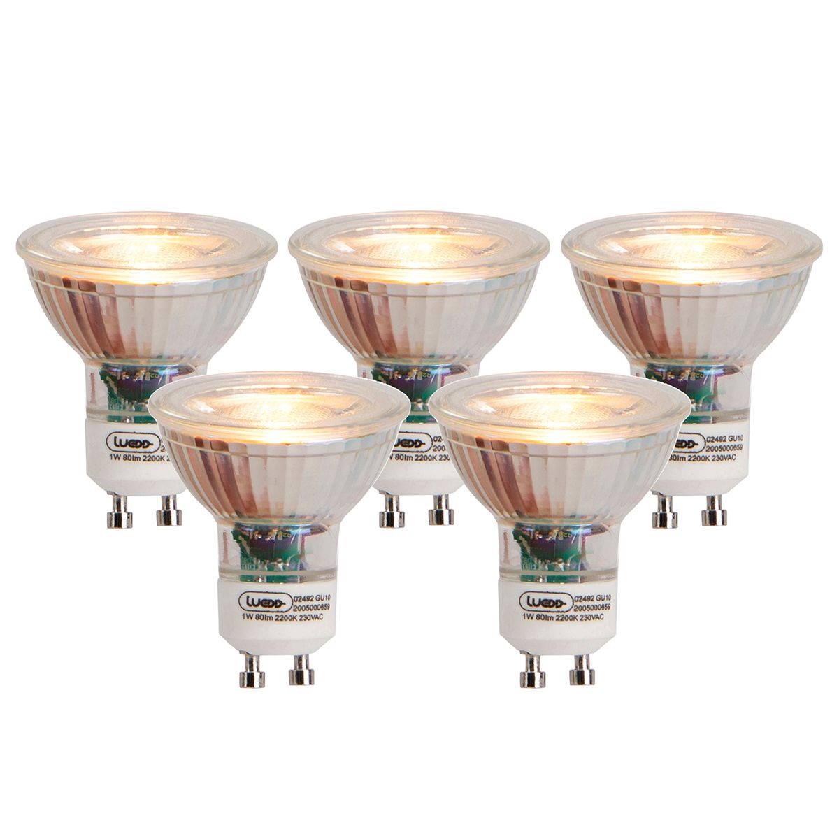 Set van 5 GU10 LED lampen flame filament 1W 80 lm 2200K