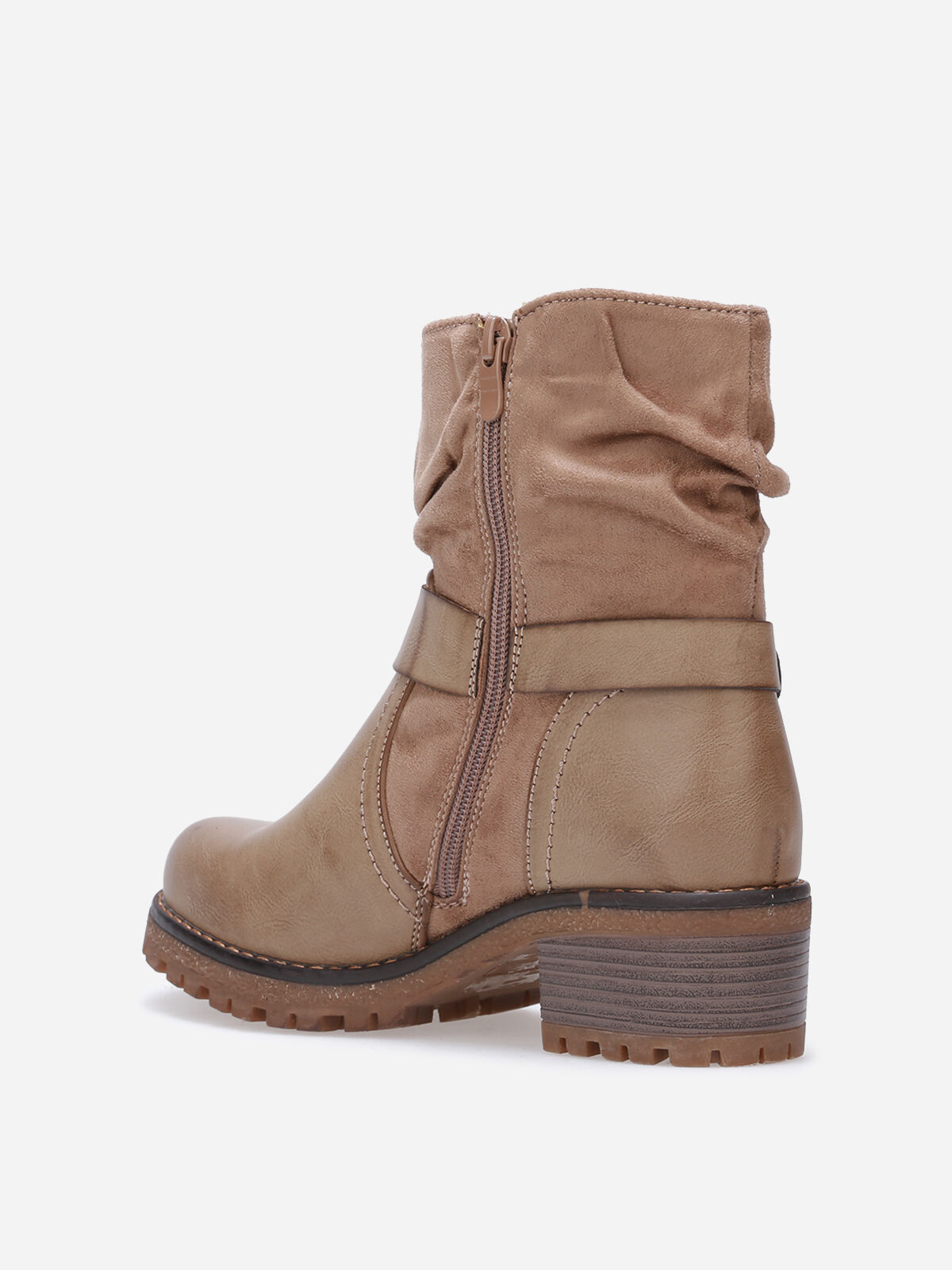 Bottines plissées bi-matières- Taupe