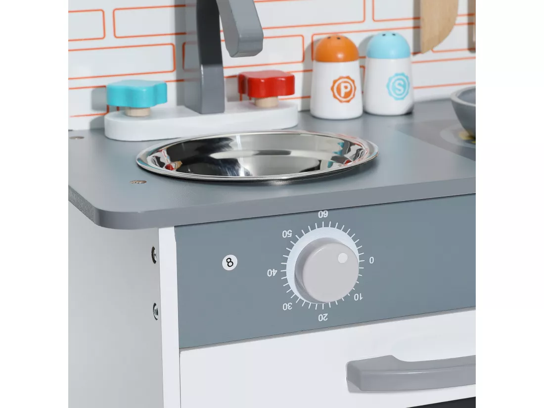 Cuisine multifonctionnelle pour enfants - ORYXEARTH - 40x24.5x50cm - Bois - Spatules et casseroles - Gris