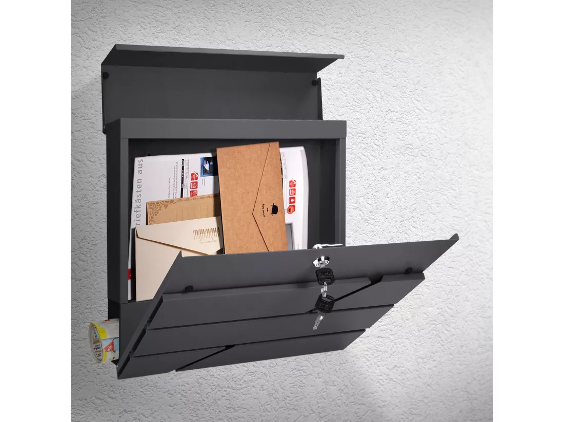 Boîte aux lettres murale anthracite avec 2 clés compartiment à journaux postale