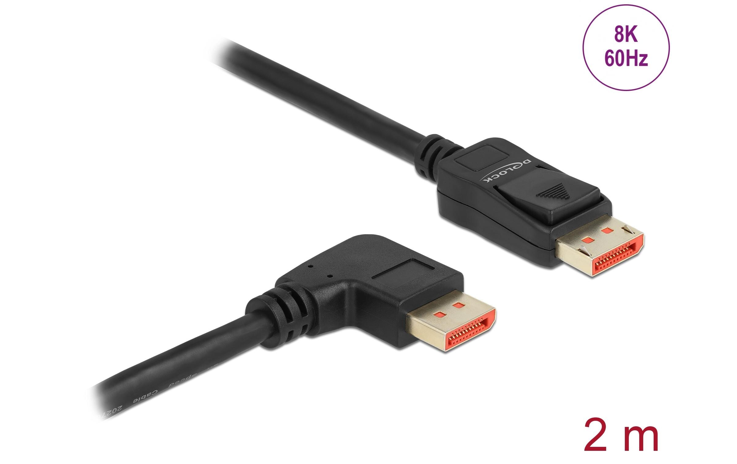 Kabel Rechts gewinkelt DisplayPort - DisplayPort, 2 mDisplayPort Kabel Stecker gerade zu Stecker 90° rechts gewinkelt 8K 60 Hz 2 m