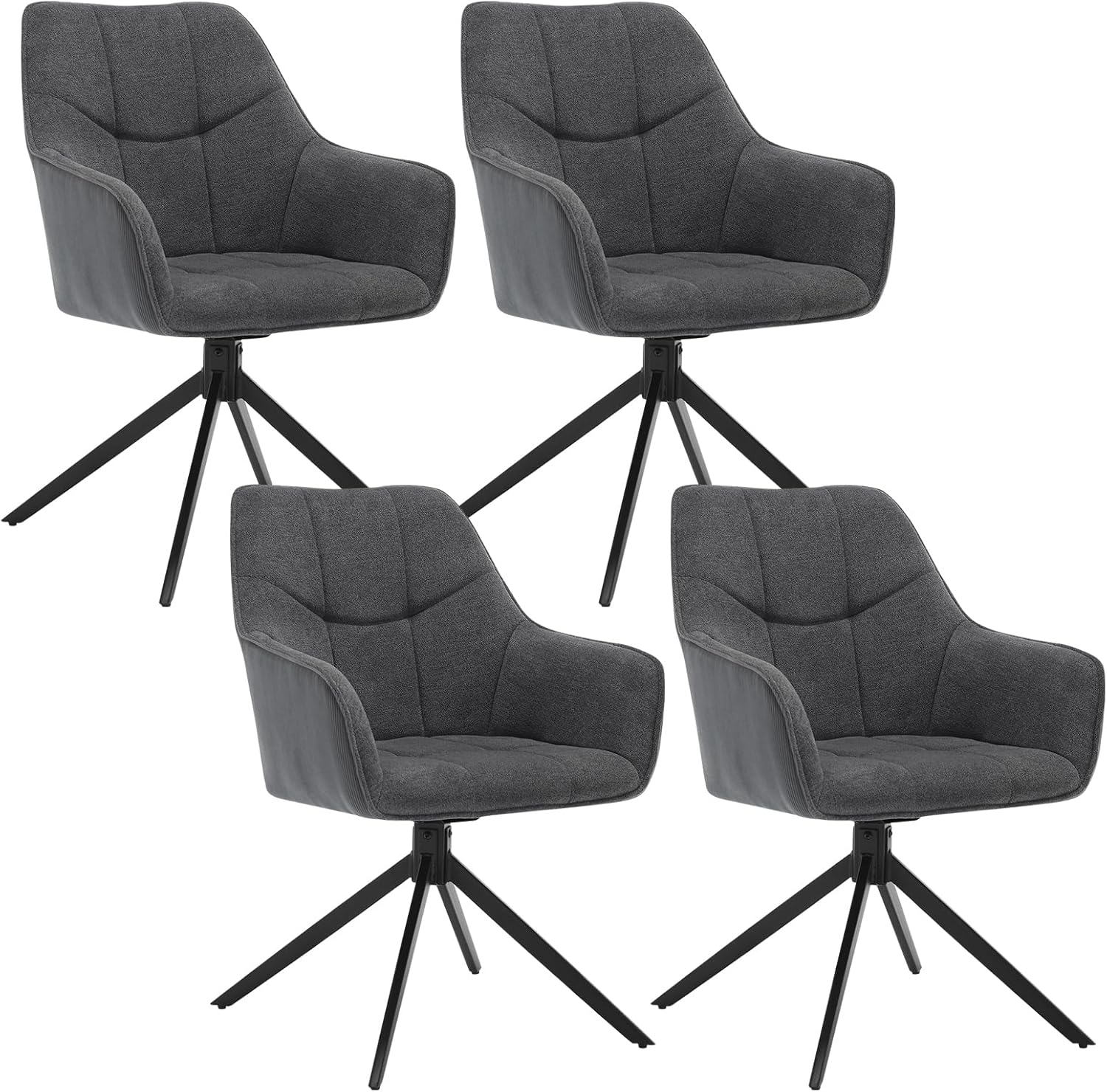 WOLTU Esszimmerstühle drehbar 4er Set, für Esszimmer Wohnzimmer Küche, Küchenstühle gepolstert mit Armlehnen, Metallbeinen, aus Chenille & Cord, Dunkelgrau OP4662098