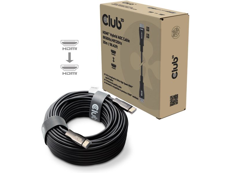 Club 3D Optisches Kabel CAC-1392 lub HDMI - HDMI, 30 m Aktive optische Hybrid-HDMI-Hochgeschwindigkeitskabel