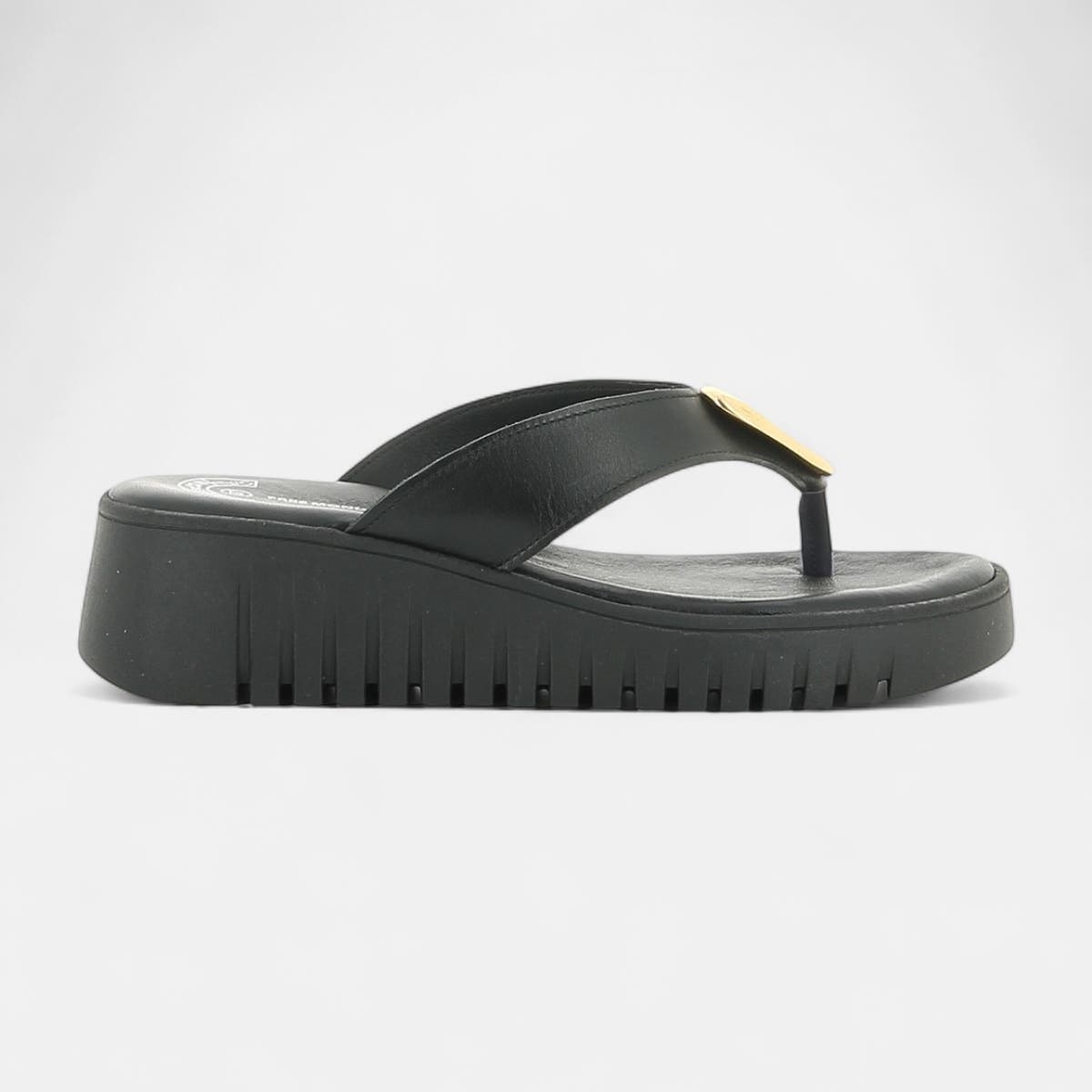 Entre-doigts à talon compensé Femme en cuir noir