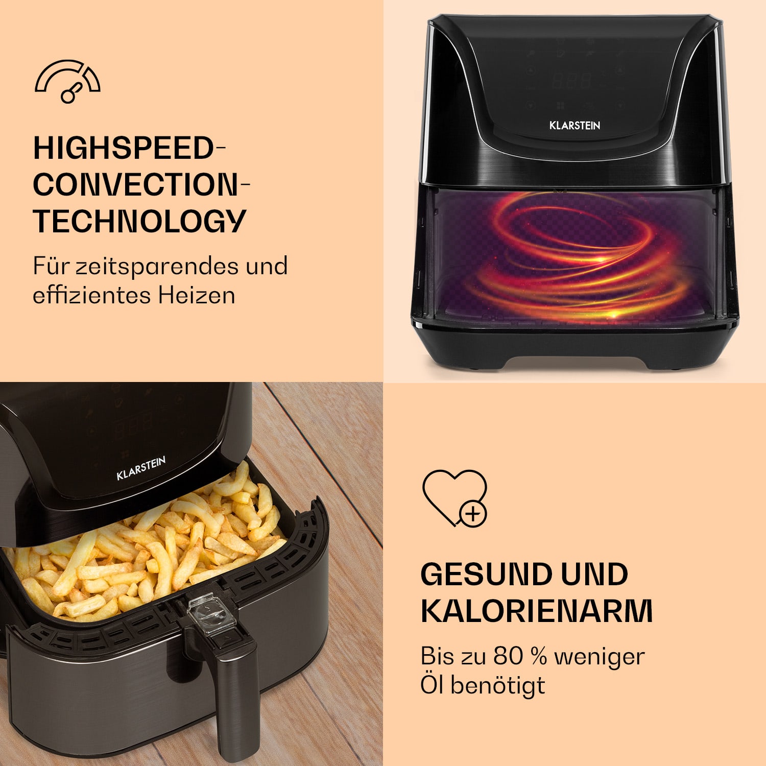 AeroVital Deluxe Heißluftfritteuse 1700W 5,4 Liter Edelstahl Schwarz