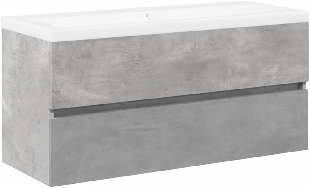 2-TLG. Badmöbel-Set Betongrau, Holzwerkstoff, 100 cm Breite, mit Keramik-Waschbecken, wandmontiert, für modernes Badezimmer