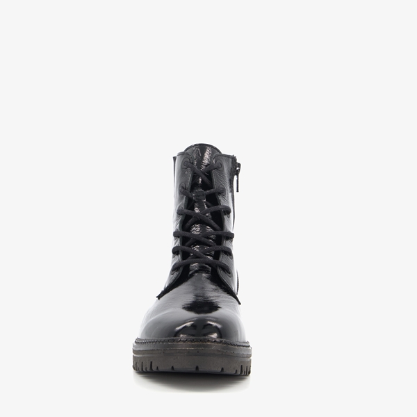 Hush Puppies leren dames lak veterboots zwart