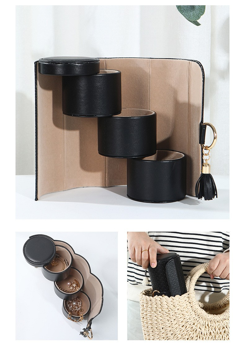 (185x90mm) Leder Reise Schmuck Organizer Roll Etui Aufbewahrung für Ringe / Halskette / Ohrringe - Schwarz