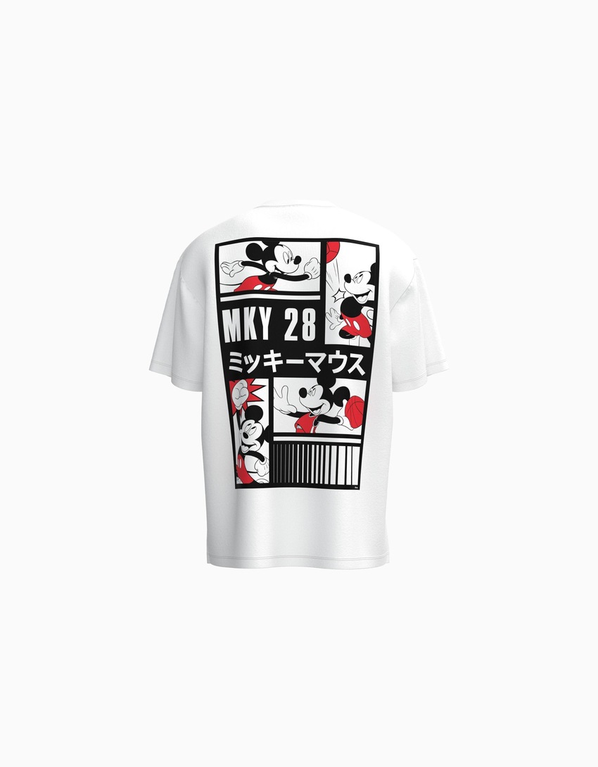 Camiseta de manga curta com modelagem quadrada e estampa do Mickey Mouse.