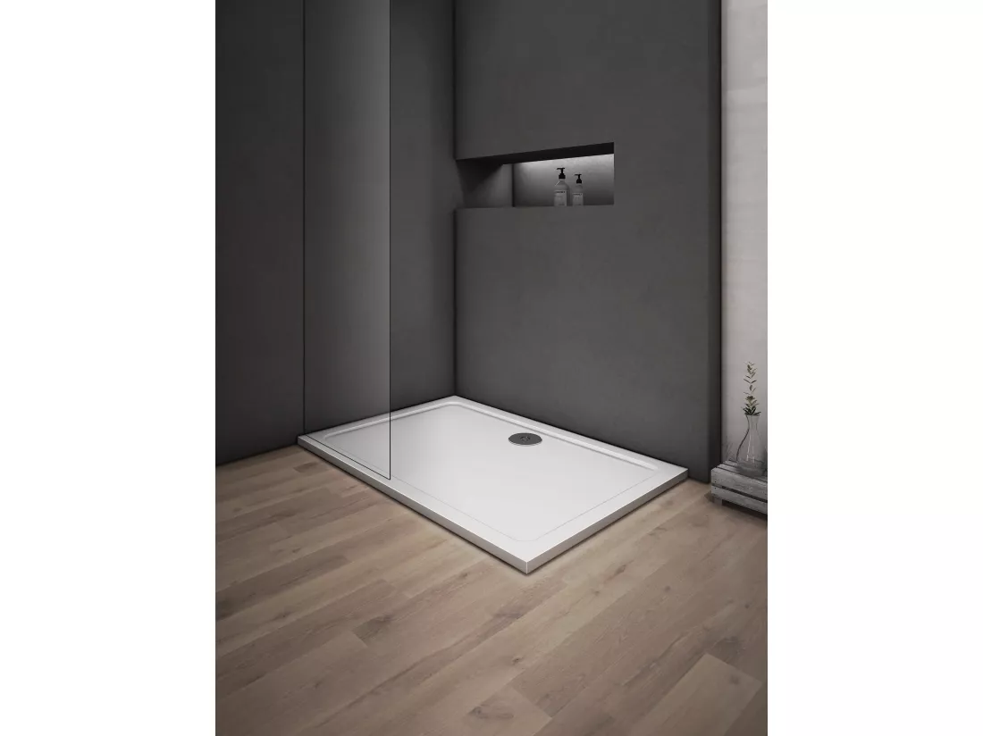 AICA Receveur de douche extra plat 150x80cm Résine et charges minérales BLANC RECTANGLE