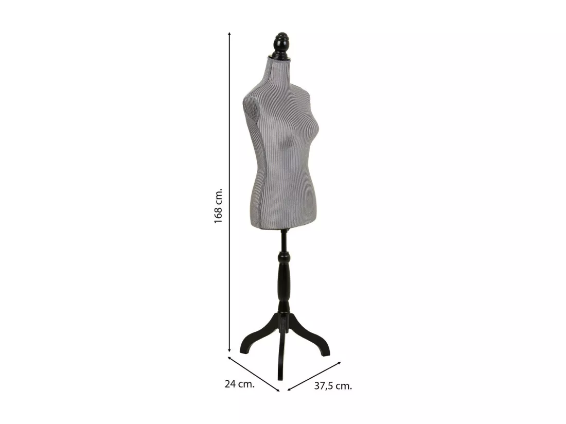 Mannequin en bois et mousse habillé de tissu gris 24x37,5x168h