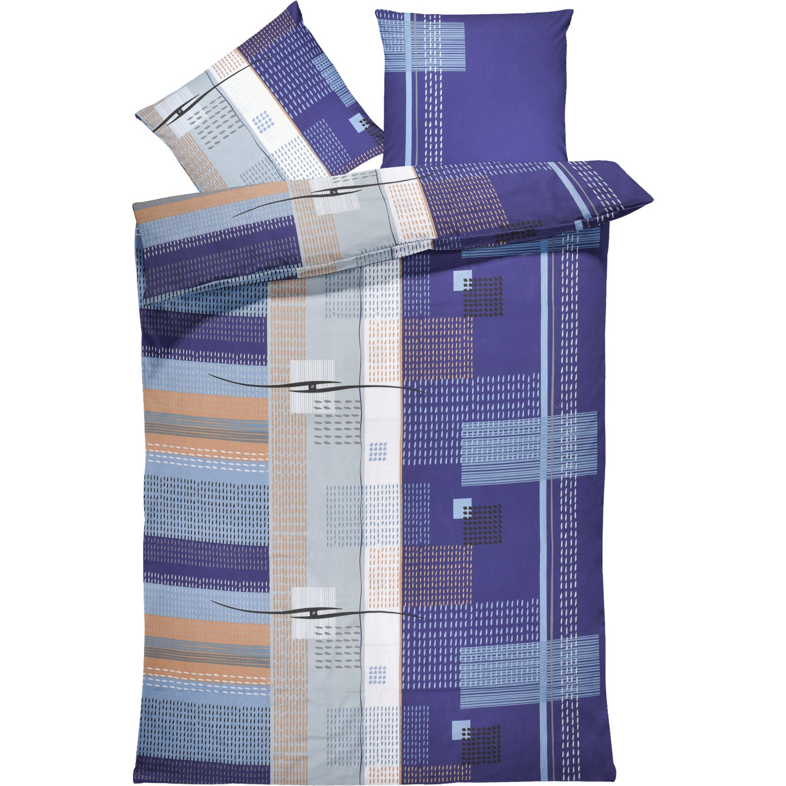 Bettwäsche Satin gemustert blau 200x210 2x65x65 Bettanzug Fra