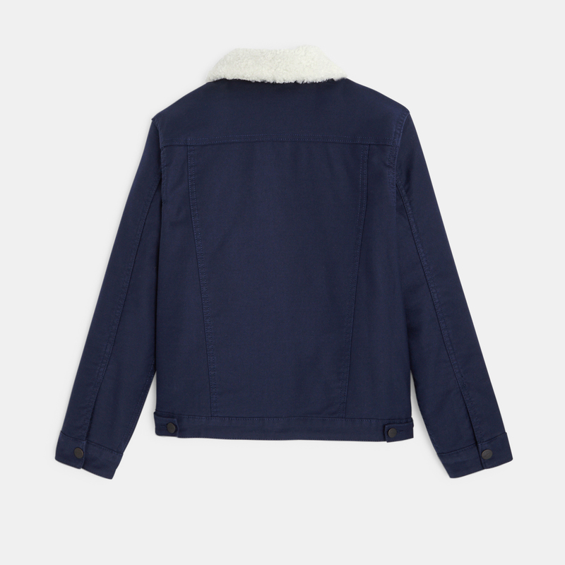 Blouson en toile doublée et col fourrure bleu garçon